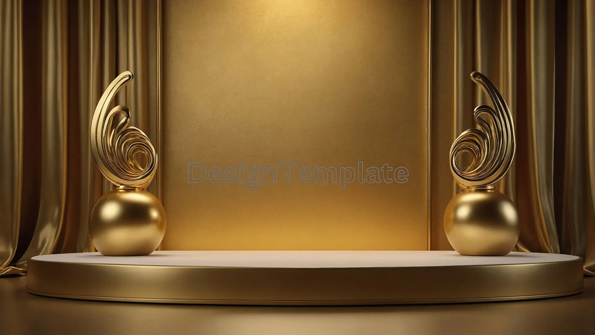 Award Show Stage with Luxurious Golden Podium and Curtains Image